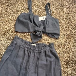 Abercrombie and Fitch blue linen wide leg pant and tank top set